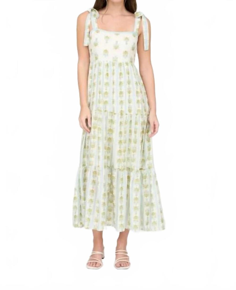 NEW BLU PEPPER stripe floral contrast sleeveless midi dress in ivory/sky bue